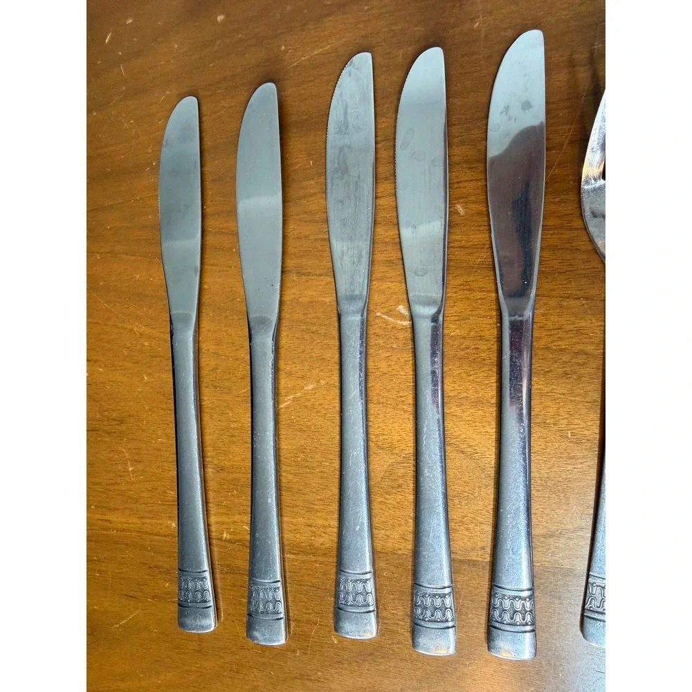 Richfield Utica Flatware Set 9pc Richfield Stainless Korea Vintage‎ Geometric